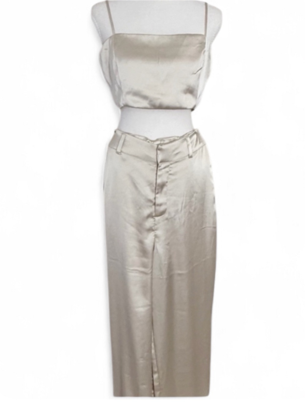 House of Harlow 1960 Satin 2-Piece Crop Top & Wide Leg Pant Set Champagne Small